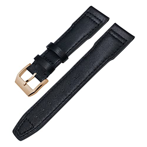 FZXCG Echtes Leder Uhrband Für Iwc Markieren Xviii Le Petit Prince Pilots Uhr 20mm 21mm 22mm Kaufpferdsgurt(Black black rose,22mm) von FZXCG