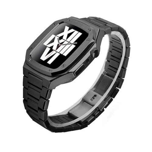 FZXCG Edelstahl-Uhrenarmband-Modifikationsset, für Apple Watch Band 9, 8, 7, 6, 5, 4, SE, 44 mm, 41 mm, 45 mm, Ersatz-Silikon-Armband, Metallgehäuse, 44MM von FZXCG