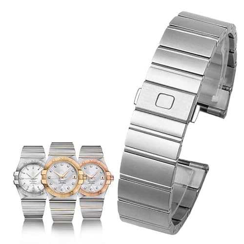 FZXCG Für Omega Steel Strap Constellation Double Eagle Series Stahlarmband Herren Damen Uhrenkette 17mm 23mm 25mm(Silver,17mm) von FZXCG