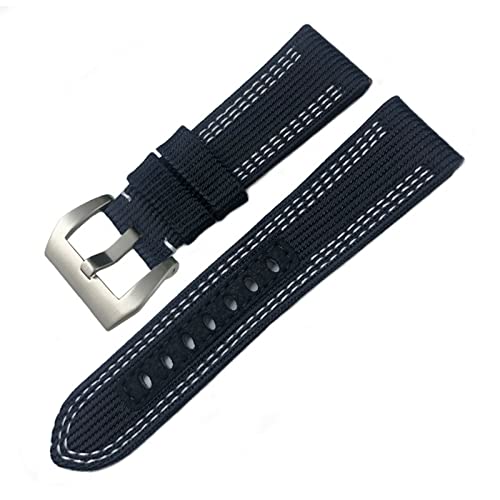 FZXCG Nylon Stoff Uhrenarmband 24mm 26mm Passend für Panerai Submersible Luminor PAM Canvas Leder Sportarmband Geschenkwerkzeuge(Black White Silver,26mm) von FZXCG