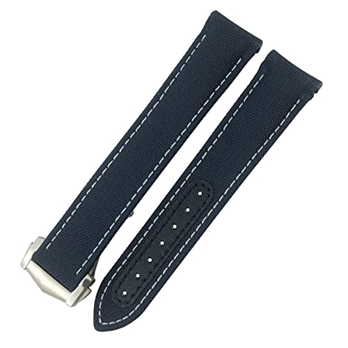 FZXCG Nylon Watchband 19mm 20mm 21mm Pass Für Omega Seamaster Diver 300 AT150 Planet Ozean Gebogenes Ende Blaues Leinwand Stoff Uhrengurt(Blue white,21mm) von FZXCG