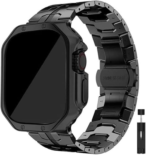 FZXCG Watcj-Gehäuse und Uhrenarmband aus massivem Edelstahl, für Apple Watch Ultra 49 mm, 8, 7, 6, 5, 4, SE, 3, 2, 1, 42 mm, 45 mm, 41 mm, 44 mm, 40 mm, Metall-Schmetterling-Verschluss, TPU-Abdeckung FZXCG Watcj-Gehäuse und Uhrenarmband aus massivem Edelstahl, für Apple Watch Ultra 49 mm, 8, 7, 6, 5, 4, SE, 3, 2, 1, 42 mm, 45 mm, 41 mm, 44 mm, 40 mm, Metall-Schmetterling-Verschluss, TPU-Abdeckung von FZXCG