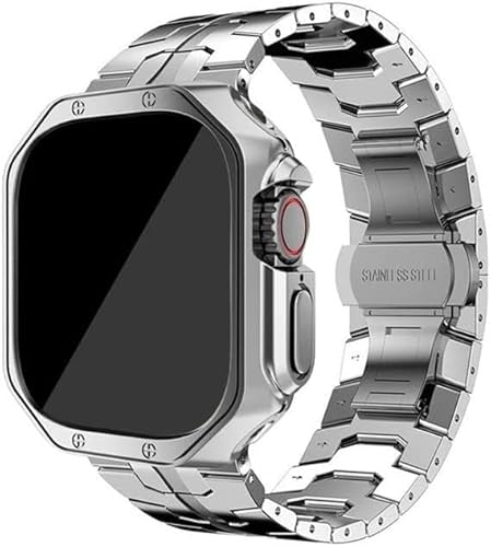 FZXCG Watcj-Gehäuse und Uhrenarmband aus massivem Edelstahl, für Apple Watch Ultra 49 mm, 8, 7, 6, 5, 4, SE, 3, 2, 1, 42 mm, 45 mm, 41 mm, 44 mm, 40 mm, Metall-Schmetterling-Verschluss, TPU-Abdeckung FZXCG Watcj-Gehäuse und Uhrenarmband aus massivem Edelstahl, für Apple Watch Ultra 49 mm, 8, 7, 6, 5, 4, SE, 3, 2, 1, 42 mm, 45 mm, 41 mm, 44 mm, 40 mm, Metall-Schmetterling-Verschluss, TPU-Abdeckung von FZXCG