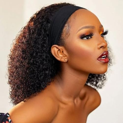 Real Hair Wig Human Hair Headband Wigs for Black Women 10 Inch Afro Kinky Curly Human Hair Wigs Non Lace Front Wig Brizilian Virgin Hair 180% Density Wigs Natural Colour von Romface