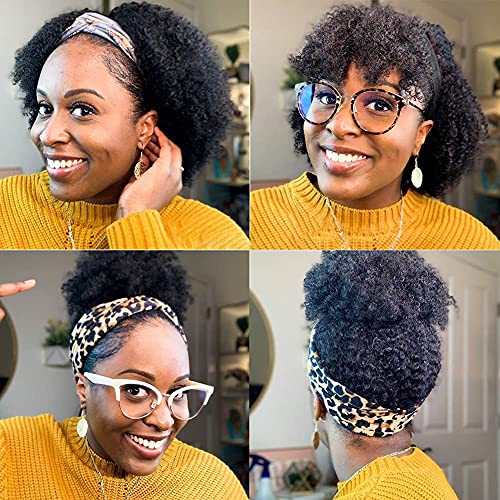 Real Hair Wig Human Hair Headband Wigs for Black Women 12 Inch Afro Kinky Curly Human Hair Wigs Non Lace Front Wig Brizilian Virgin Hair 180% Density Wigs Natural Colour von Romface