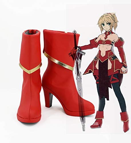Anime cosplay PerückeFate/Apocrypha Servant Mordred Cosplay Shoes Fa Saber Red Cosplay Boots Halloween Cosplay Red Shoes Custom Made For Men Women von FZYUYU