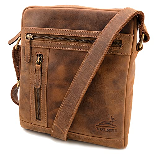 Fa.Volmer® Ledertasche | Tasche aus 100% echtem Leder für Herren und Damen | Schultertasche Umhängetasche Reisetasche | ca. 26 x 23 x 7 cm (LxBxH) (cognac Stanford) von Fa.Volmer