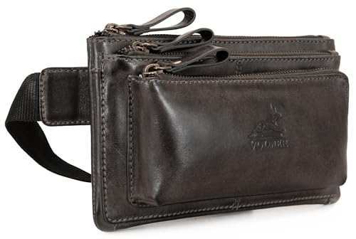 Fa.Volmer ® Bauchtasche/Gürteltasche/Hüfttasche in Echt-Leder für Damen und Herren | schwarz oder braun | Verstellbarer Gurt bis 118 cm (Basaltgrau Glattleder) von Fa.Volmer