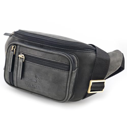 Fa.Volmer ® Bauchtasche | Gürteltasche | Hüfttasche in Echt-Leder für Damen und Herren | Anthrazit-grau | Verstellbarer Gurt bis 130 cm | Modell: Altea von Fa.Volmer