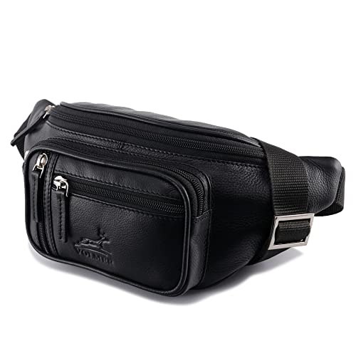 Fa.Volmer ® Bauchtasche | Gürteltasche | Hüfttasche in Echt-Leder für Damen und Herren | schwarz | Verstellbarer Gurt bis 130 cm | Modell: Palma von Fa.Volmer