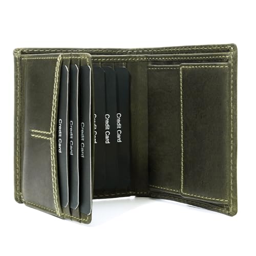Fa.Volmer ® Geldbörse aus Echtleder | RFID-Schutz | 9 Kartenfächer + Münzfach | inkl. Geschenkbox | Modell: CityWalker (Oliv-grün) von Fa.Volmer