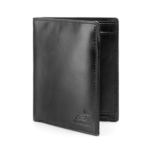 Fa.Volmer ® Leder Geldbörse Herren mit RFID-Schutz im XL-Format - Platz für Fahrzeugscheine - 11 Fächer für Kreditkarten - Hochformat - Schwarz | VO18 von Fa.Volmer
