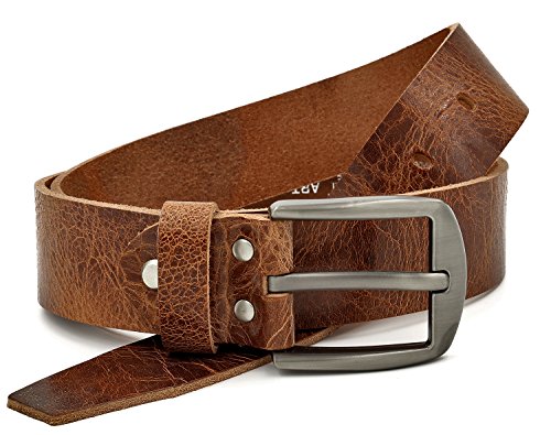 Fa.Volmer ® Gürtel Herren Ledergürtel aus Büffelleder für Männer Jeans Anzug Echtleder Braun 38mm breit kürzbar #GBr00020 (Bundweite 100cm) von Fa.Volmer