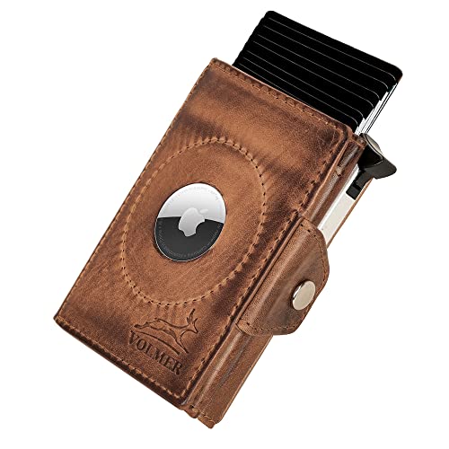 Fa.Volmer ® Herren Ledergeldbörse aus echtem Leder | Hochformat | Air Tag | RFID-Schutz | Karten-Etui | mit Schein- und Münzfach | Modell: Madrid | (Antique Brown) von Fa.Volmer