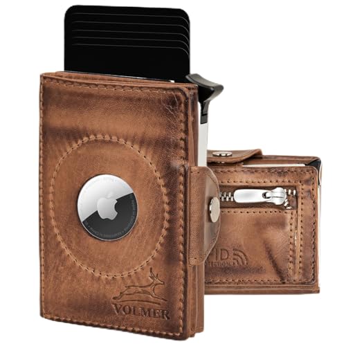 Fa.Volmer ® AirTag Kartenetui mit Münzfach aus Echtleder - max. 12 Karten - RFID Schutz - Herren & Damen | Geldbörse VO34 (Antique Brown) von Fa.Volmer