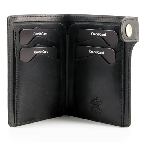 Fa.Volmer ® Leder Mappe für Fahrzeugschein – 8 Fächer für Kreditkarten – Kartenetui mit Scheinfach – Hochformat – im Geschenkkarton | Modell: Denton (Schwarz) von Fa.Volmer