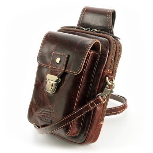 Fa.Volmer ® Ledertasche mit mehreren Verschlussfächern | Gürtelschlaufe | Verstellbarer Tragegurt | Leckerli-Tasche | Modell: UrbanWalker (Braun) von Fa.Volmer