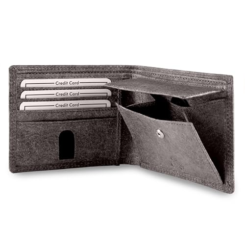 Fa.Volmer ® Vegane Geldbörse Herren aus Kokosleder mit Baumwollfutter – plastikfrei – RFID-Schutz, 6 Kartenfächer, 1 Münzfach – inkl. Geschenkbox | Modell: Jakarta (basaltgrau) von Fa.Volmer
