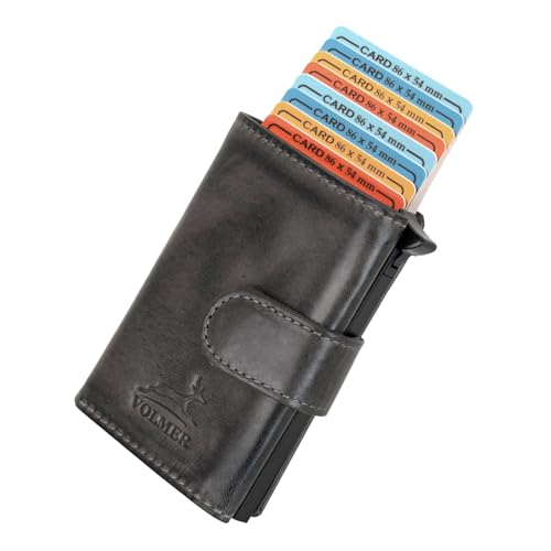 Fa.Volmer ® POP-UP Kartenetui mit Münzfach aus Echtleder für Herren & Damen | max. 11 Karten | RFID Schutz | Geldbörse VO31 Basalt Grey (Grau) von Fa.Volmer