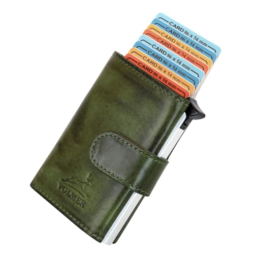 Fa.Volmer ® POP-UP Kartenetui mit Münzfach aus Echtleder für Herren & Damen | max. 11 Karten | RFID Schutz | Geldbörse VO31 Hunter Green (Grün) von Fa.Volmer
