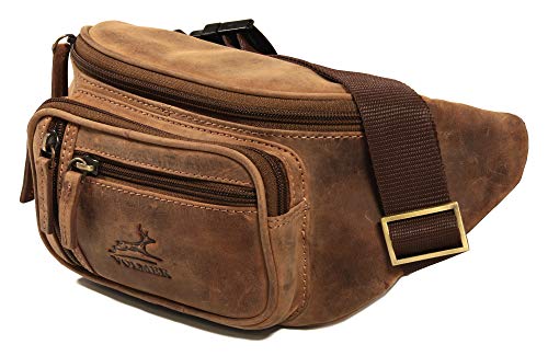 Fa.Volmer ® Gürteltasche in Echt-Leder für Damen und Herren | braun | Verstellbarer Gurt bis 130 cm | Modell: Barcelona von Fa.Volmer