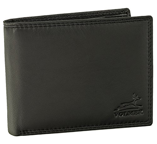 Fa.Volmer ® Leder Geldbörse Herren mit RFID-Schutz - extra-stabile Doppelnaht - 6 Fächer für Kreditkarten - Querformat - Schwarz #Easycomfort Triffold von Fa.Volmer