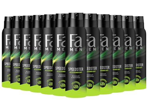 FA Deospray Men Speedster mit Taurin (12x 150 ml) aktiviere deinen Körper, Geist & Sinne mit dem erfrischenden Duft von Zitrus & Zitronengras von Fa