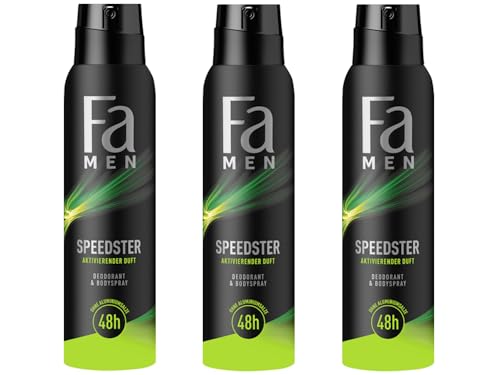 FA Deospray Men Speedster mit Taurin (3x 150 ml) aktiviere deinen Körper, Geist & Sinne mit dem erfrischenden Duft von Zitrus & Zitronengras von Fa