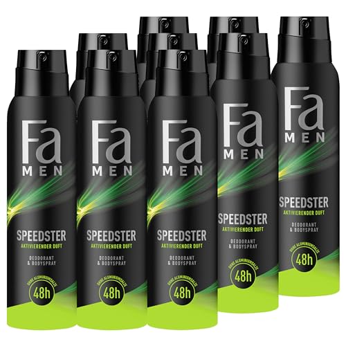 FA Deospray Men Speedster mit Taurin (9x 150 ml) aktiviere deinen Körper, Geist & Sinne mit dem erfrischenden Duft von Zitrus & Zitronengras von Fa