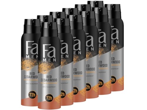 FA Deospray for Men Red Cedarwood (12x 150ml), Deodorant mit dem kraftvollen & langanhaltendem Duft Zedernholz & Whiskey, Parfüm-inspirierter Duft, Vegane Formel, bis zu 72h Deo-Schutz von Fa