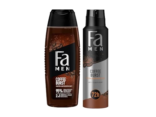 FA Duschgel Men Coffee (1x 250ml) 2in1 Formel & Deospray (1x 150 ml) erlebe die intensive & zeitlose Duftkomposition von Aromatischem Kafee, Parfüm-inspirierter Duft von Fa