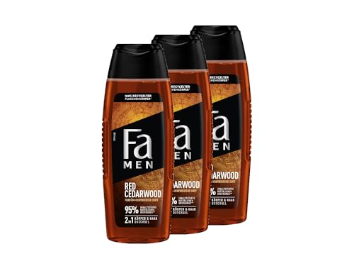 FA Duschgel Men Red Cedarwood mit parfüm-inspirierten Duft (3x 250ml) 2in1 Formel für Körper & Haare, erlebe die kraftvolle & langanhaltende Duftkombination von Zederholz & Whiskey von Fa