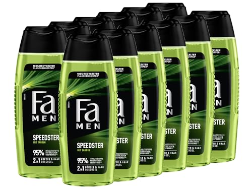 FA Duschgel Men Speedster mit Taurin (12x 250ml) 2in1 Formel für Körper & Haare, aktiviere deinen Körper, Geist & Sinne mit dem erfrischenden Duft von Zitrus & Zitronengras von Fa