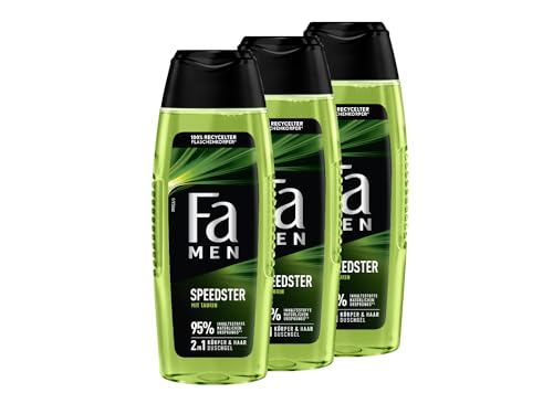 FA Duschgel Men Speedster mit Taurin (3x 250ml) 2in1 Formel für Körper & Haare, aktiviere deinen Körper, Geist & Sinne mit dem erfrischenden Duft von Zitrus & Zitronengras von Fa