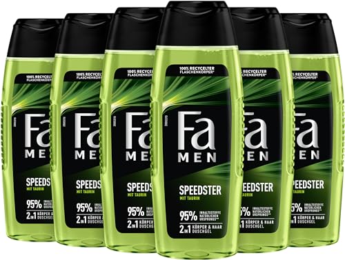 FA Duschgel Men Speedster mit Taurin (6x 250ml) 2in1 Formel für Körper & Haare, aktiviere deinen Körper, Geist & Sinne mit dem erfrischenden Duft von Zitrus & Zitronengras von Fa