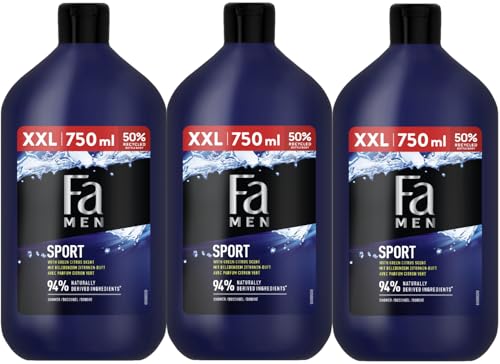 FA Duschgel Men Sport (3x 750 ml), erfrischende Duschpflege mit dem vitalisierend-frischen Duft von grünem Zitrus, milde Formel von Fa