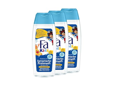 FA Duschgel & Shampoo for Kids (3x 250ml) fantastische Piratenwelt wilder Meeres-Duft, mit Provitamin B5 für Haut & Haar ohne künstliche Farbstoffe, 95% Inhaltstsoffe natürlichen Ursprungs von Fa