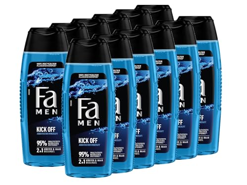 FA Men 2in1 Duschgel Kick Off, 12er Pack (12 x 250 ml) 2in1 Formel für Haare & Körper, aktiviere deine Sinne mit dem intensiven, maskulinfrischen Duft von Eukalyptus und aquatischer Minze von Fa
