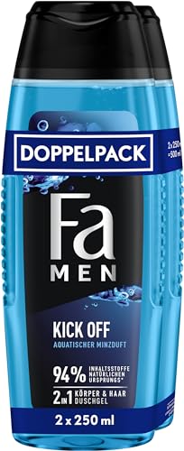 FA Men 2in1 Duschgel Kick Off, 2er Pack (2 x 250 ml) 2in1 Formel für Haare & Körper, aktiviere deine Sinne mit dem intensiven, maskulinfrischen Duft von Eukalyptus und aquatischer Minze von Fa