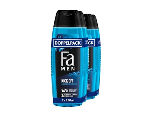 FA Men 2in1 Duschgel Kick Off, 2er Pack (2x 2x250 ml) 2in1 Formel für Haare & Körper, aktiviere deine Sinne mit dem intensiven, maskulinfrischen Duft von Eukalyptus und aquatischer Minze von Fa
