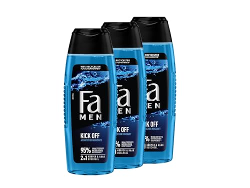 FA Men 2in1 Duschgel Kick Off, 3er Pack (3 x 250 ml) 2in1 Formel für Haare & Körper, aktiviere deine Sinne mit dem intensiven, maskulinfrischen Duft von Eukalyptus und aquatischer Minze von Fa