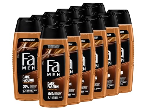 FA Men Duschgel Dark Passion (12x 250ml), 2in1 für Körper & Haar, mit dem maskuliner Duft von verführerischem Sandelholz & orientalischen Gewürzen, milde und vegane Formel von Fa