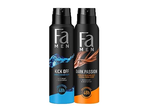 Fa Deodorant & Bodyspray Kick Off, 1x 150ml & Fa Men Deodorant & Bodyspray Dark Passion mit sinnlich-frischem Duft, 1x 150 ml von Fa