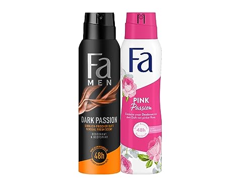 Fa Deospray SET-für-Sie-und-Ihn, Deodorant & Bodyspray Dark Passion for Men, 1x 150 ml & Fa Deospray Pink Passion for Women, 1x 150 ml von Fa