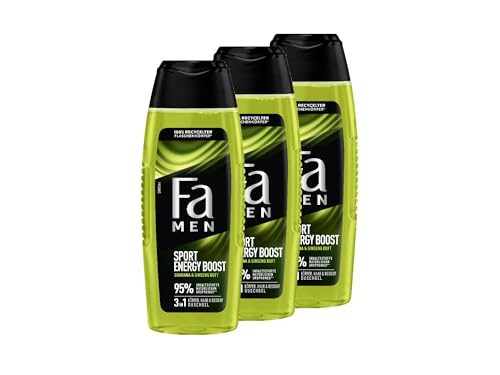 Fa MEN Sport Energy Bosst Double Power Boost Body & Hair (3x 250ml) 3in1 Formel für Körper, Haar & Gesicht, Aktiviere deinen Körtper, Geist & Sinne mit dem erfrischenden Duft von Guarana & Ginseng von Fa