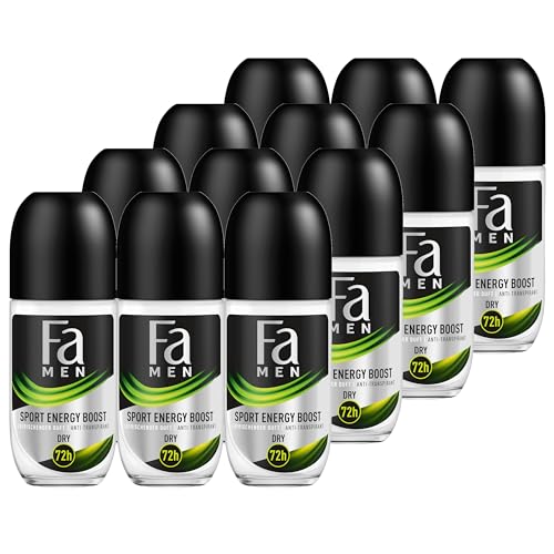 Fa Men Deo Roll-on Sport Energy Boost (12x 50 ml), Anti-Transpirant mit bis zu 72 h Schutz vor Schweiß & Körpergeruch, Deo mit dem aktivierenden Duft von Ingwer & Zitrone von Fa