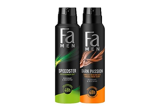 Fa Men Deodorant & Bodyspray Speedster, 1x 150ml & Fa Men Deodorant & Bodyspray Dark Passion mit sinnlich-frischem Duft, 1x 150 ml von Fa