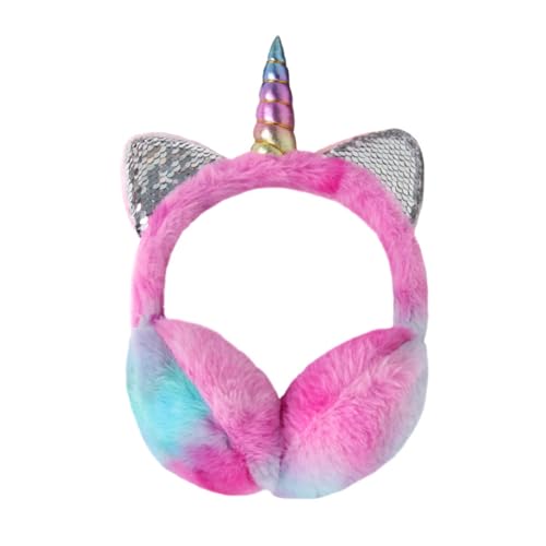 FaCoLL Plüsch Einhorn Warm Ohrenschützer mit Katzenohren Winter Outdoor Kinder Plüsch Ohrenschützer Cartoon Kopfbedeckungen Winter Geschenk für Mädchen (B) von FaCoLL