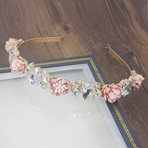 Handgefertigter, modischer Charme, Kristall-Barock-Stirnband, Blumenkrone, Perlen, Tiara, Kopfbedeckung für Frauen, Hochzeit, Haarschmuck, Schmuck, Party-Haarreifen (Hauptsteinfarbe: Rosa) (mehrfar von FaLkiN