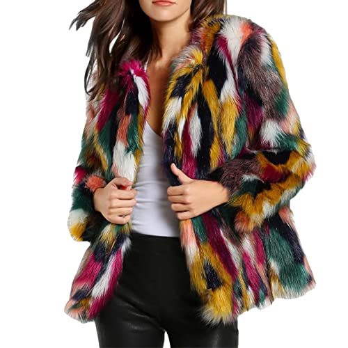 Bunte Kunstpelzmantel Winter-Kunstpelz Kurz Coat Trendy Plüsch Jacken Flauschig Cardigan Loosen Gepolsterter Mantel Dicke Coat Winter Warm Fliesjacken Langarm Causal Mäntel von FaLkin